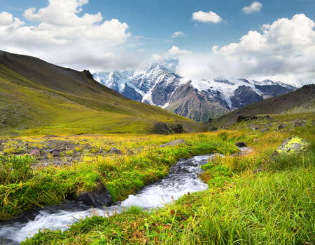 River in mountain valley. Beautiful natural landscapeの写真素材