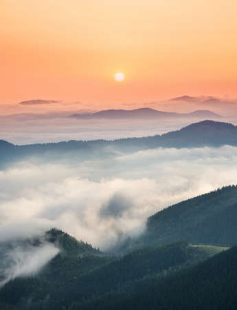 Mountain valley during sunrise. Natural landscape in the summer timeの写真素材