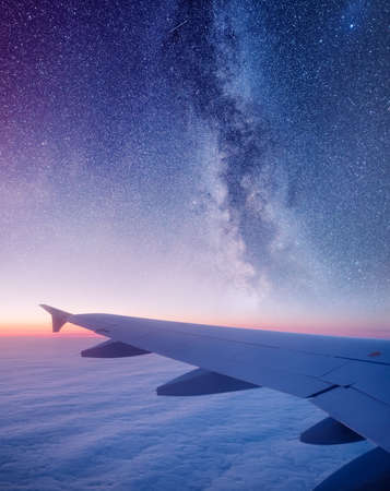 Aircraft wind on the night sky background. Composition of aircraft