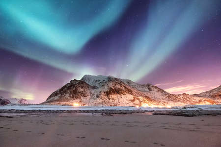 Northen light above mountains. Beautiful natural landscape in the Norwayの写真素材