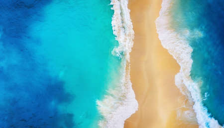 Panorama of a coast as a background from top view. Turquoise water background from top view. Summer seascape from air. Nusa Penida island, Indonesia. Travel - imageの写真素材