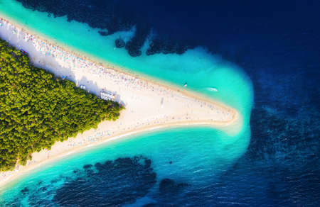 Croatia, Hvar island, Bol. Panoramic aerial view at the Zlatni Rat. Beach and sea from air. Famous place in Croatia. Summer seascape from drone. Travel - imageの写真素材