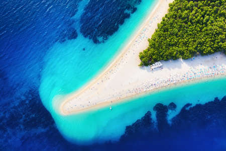 Croatia, Hvar island, Bol. Aerial view at the Zlatni Rat. Beach and sea from air. Famous place in Croatia. Summer seascape from drone. Travel - imageの写真素材