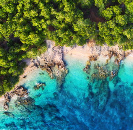 Croatia. Coast as a background from top view. Turquoise water background from top view. Summer...