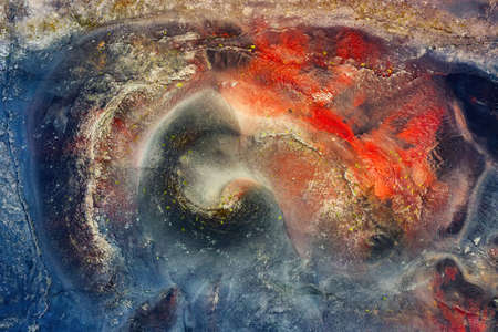 Aerial view on the Iceland. Aerial landscape above volcanos valley. Icelandic landscape from air....