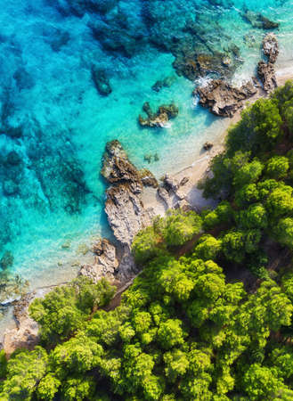 Croatia. Coast as a background from top view. Turquoise water background from drone. Summer seascape...