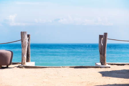 Rest near the sea in summer. Beach and sea. Place for relaxation overlooking the sea. Travel and relaxation. Gate to the seaの写真素材