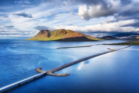 Iceland. Aerial view on the mountain and road. Landscape in the Iceland at the day time. Famous place in Iceland. Landscape from drone. Travel - imageの写真素材