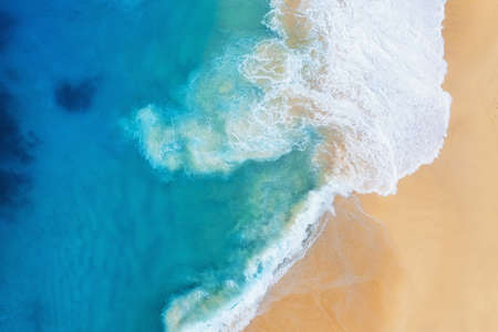 Coast as a background from top view. Turquoise water background from air. Summer seascape from...
