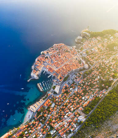 Dubrovnik, Croatia. Aerial view on old town. Vacation and adventure. Town and sea. Top view from...