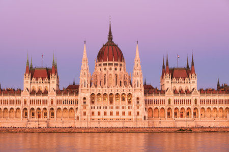 Budapest, Hungary. A classic view of the historic parliament building. Danube River and Parliament during sunset.の写真素材