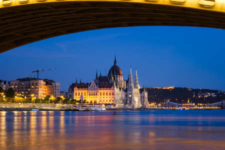 Budapest, Hungary. A classic view of the historic parliament building. Danube River and Parliament at hight.の写真素材