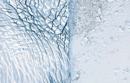 Climate change matters. Iceland. Destruction of the glacier in Iceland due to global warming. Aerial...