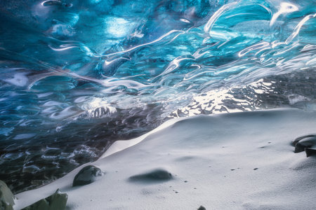 The Crystal Ice Cave in Iceland. Vatnajokull National Park. Inside view of the ice. Winter landscapes in Iceland. Natural background. North country.の写真素材