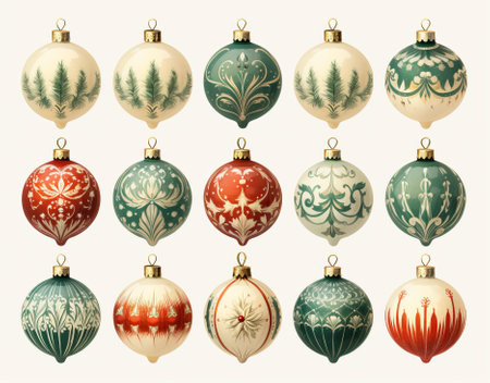 Set of Christmas ornaments in retro style. Vector illustration.の素材