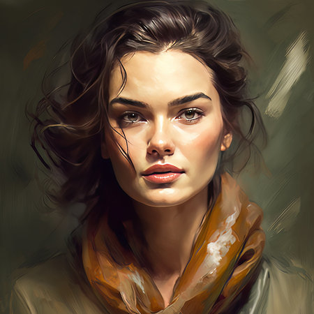 Portrait of a beautiful young woman with brown hair and brown jacketの素材