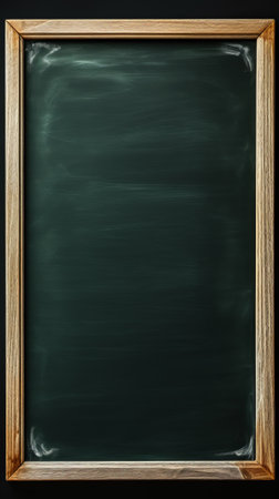Chalkboard with wooden frame isolated on black background. Top view. Generative Aiの素材