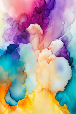 Alcohol ink abstract background. Multicolored liquid ink texture.の素材