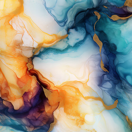 Alcohol ink abstract background. Multicolored liquid ink texture.の素材