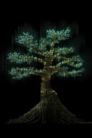 3d rendering of an abstract computer generated image with a fantasy treeの素材