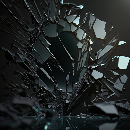 Broken glass on a dark background. 3d rendering, 3d illustration.の素材