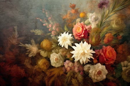 Flower bouquet on grunge background, vintage color tone.の素材