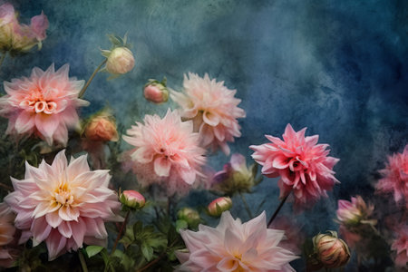 Dahlia flowers on grunge background with place for your textの素材