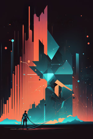 Abstract futuristic background. Futuristic city with geometric shapes. Vector illustration.の素材