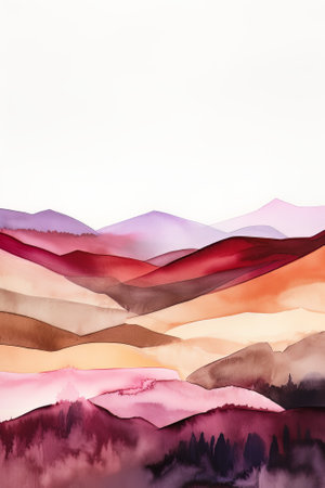 Watercolor landscape mountains. Digital art painting. Hand drawn illustration.の素材