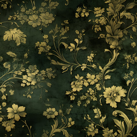 abstract floral background with grunge texture and yellow flowers on greenの素材