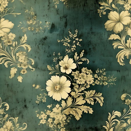 vintage floral background with yellow flowers on grunge blue background.の素材