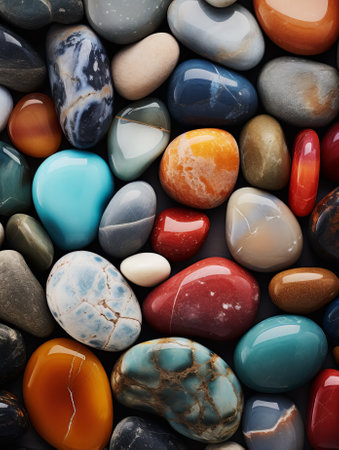 Colorful pebbles as background, top view. Square imageの素材
