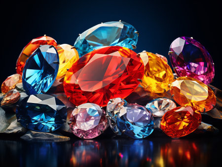 Jewelry gems on a black background. Jewelry background.の素材