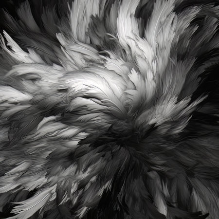 abstract background with feathers in black and white colors, digitally generated imageの素材