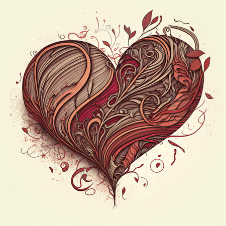 Hand drawn heart with floral ornament. Vector illustration for your design.の素材