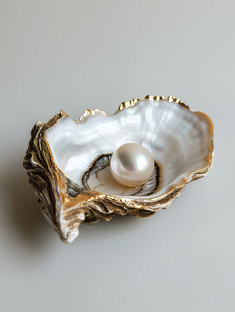 Pearl in the shell of an oyster on a white backgroundの素材