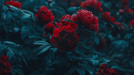Red peony flowers in the garden. Selective focus. Nature.の素材