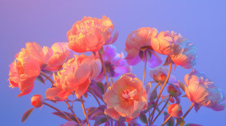 bouquet of peonies on a blue background. toningの素材