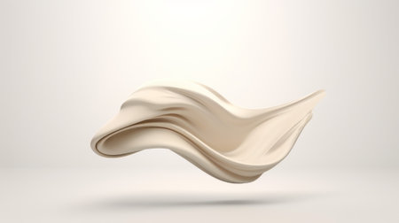 3d rendering of abstract wavy liquid in white studio background.の素材