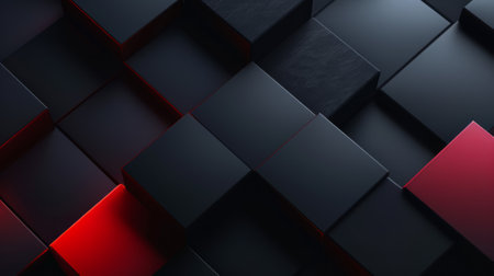 Abstract background of black and red cubes. 3d render illustration.の素材