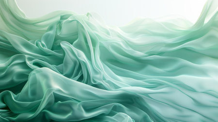 Abstract background of green wavy silk or satin. 3d render illustrationの素材