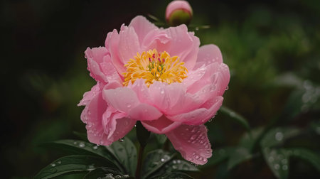 Beautiful peony flower with raindrops on the petals.の素材