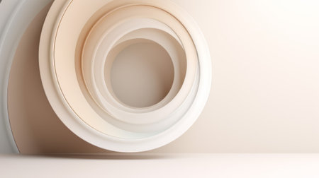 3d rendering of abstract geometric shapes in white and beige colorsの素材