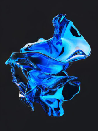 Blue abstract liquid on a black background. 3d rendering, 3d illustration.の素材