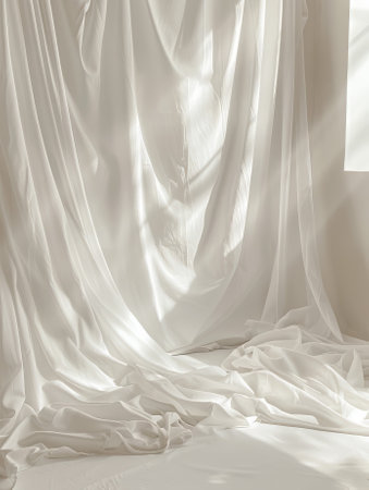 white curtain on the bed in the morning light. 3d renderingの素材