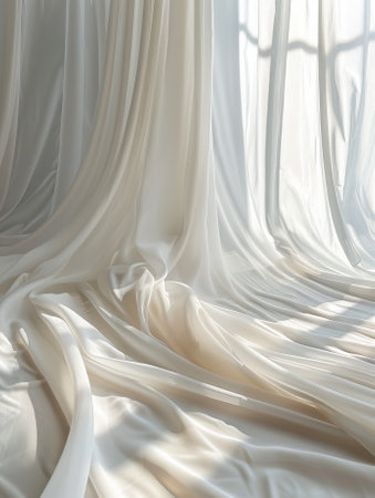 White silk fabric with light and shadow in the room. background.の素材