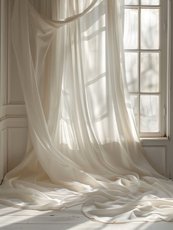 white curtains on the windowsill in the room, interior design conceptの素材