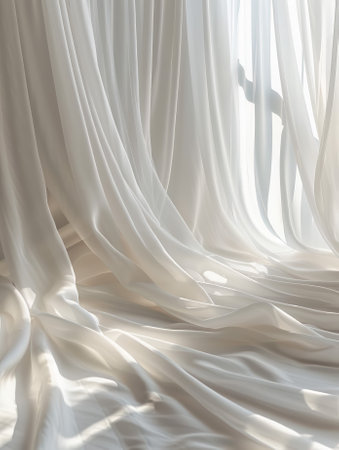 Curtain of white silk with shadow on the window. 3d renderingの素材