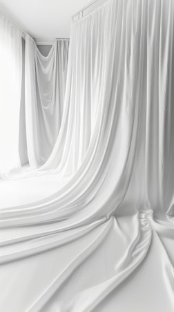 Curtain in white room interior. 3d render illustration mockupの素材