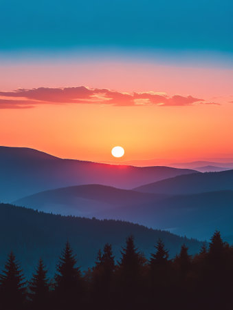 Beautiful sunset in the mountains landscape. Sunrise in the mountains.の素材